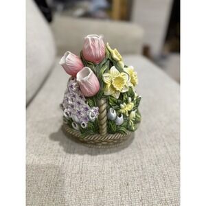 PartyLite P7747 Floral Bouquet Spring Flower Basket Tulip Tealight Candle Holder
